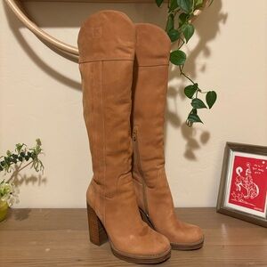 Suede heeled knee high boots